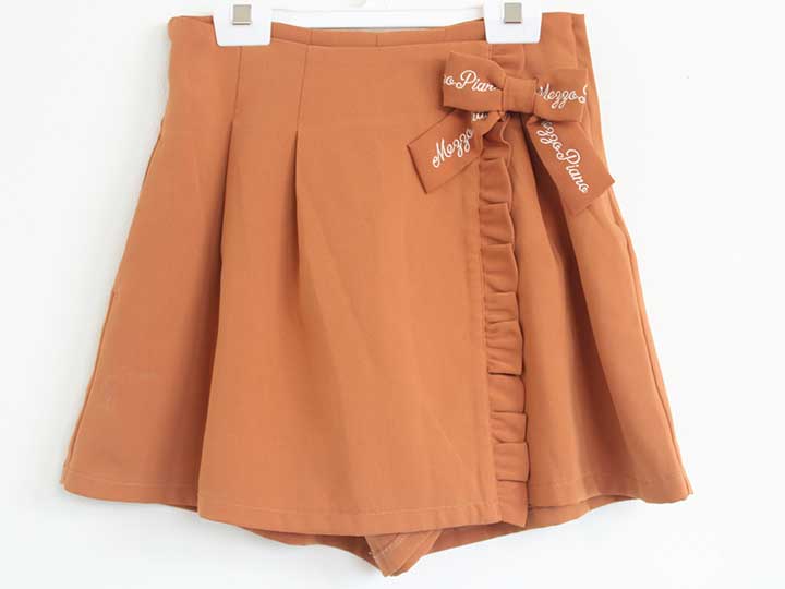 メゾピアノ ラップキュロットスカート 140cm キッズ 女児 茶【中古】†