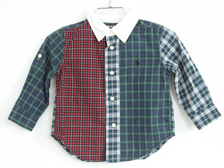 ラルフローレン シャツ 80cm(12M) キッズ 男児 赤×緑×紺【中古】【新入荷!】†