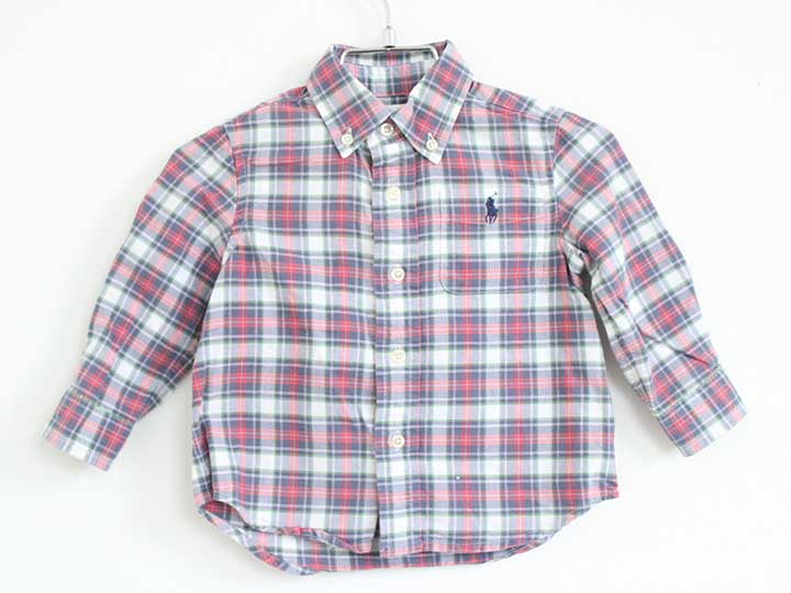 ラルフローレン シャツ 80cm(12M) キッズ 男児 赤×グレー×白【中古】【新入荷!】†