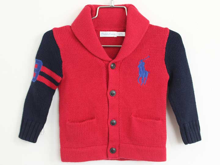 ラルフローレン ニットカーディガン 80cm(12M) キッズ 男児 赤×紺【中古】【新入荷!】†