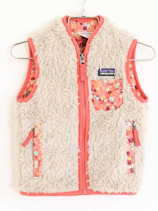 パタゴニア ベビーレトロXベスト 85cm(12-18M) キッズ 女児 ベージュ×サーモンピンク【中古】【新入荷!..