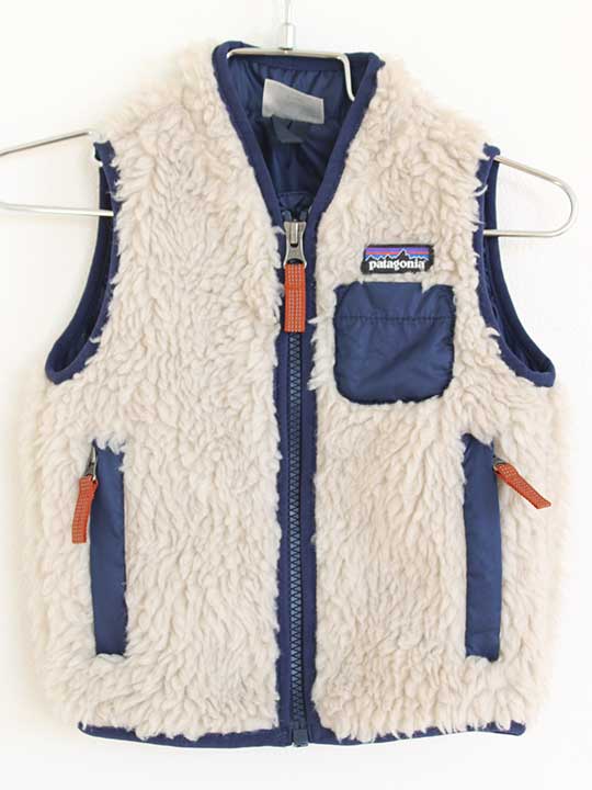 パタゴニア ベビーレトロXベスト 80cm(6-12M) キッズ 男児 女児 ベージュ×紺【中古】【新入荷!】†