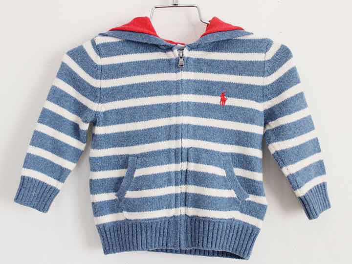 【値下げ!】†ラルフローレン/Ralph Lauren†80cm(12M) ニットパーカー 白×青【中古】子供服 キッズ kids ベビー服 baby 男の子 秋冬 039022 tops