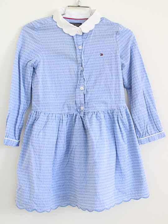 †トミーヒルフィガー/TOMMY HILFIGER† 104cm 長袖ワンピース 青【中古】子供服 キッズ kids 女の子 春秋 422032 onepi