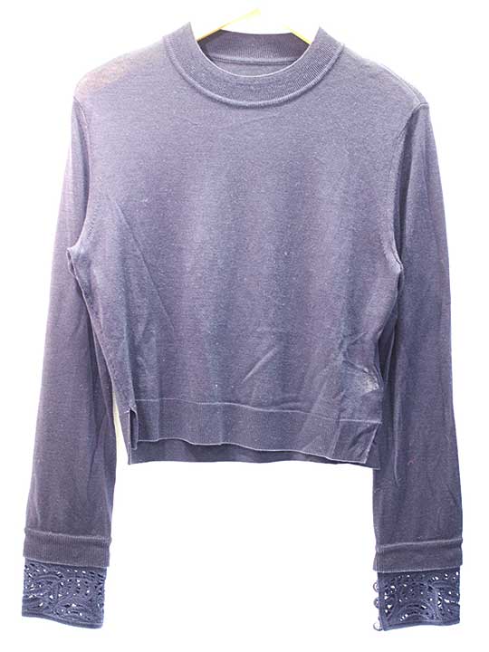 【値下げ】≪Mame Kurogouchi/マメ クロゴウチ≫2024年製/Detachable Embroidery Cuff Knitted Top/袖2WAYニット/オフィスカジュアル/長袖 ネイビー レディース 2【中古】春秋 412052