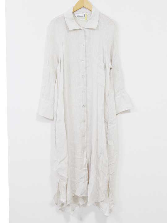 ☆ZARA/ザラ☆リネンシャツワンピース/フロントボタン/ポケット/カジュアル/無地/長袖/ロング丈 アイボリー レディース S【中古】夏 onepi 425042