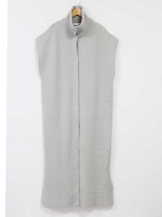 ☆ZARA/ザラ☆ニットロングジレワンピース/フロントボタン/ポケット/サイドスリット/ロング丈 グレージュ レディース XS-S【中古】春秋 onepi 609042