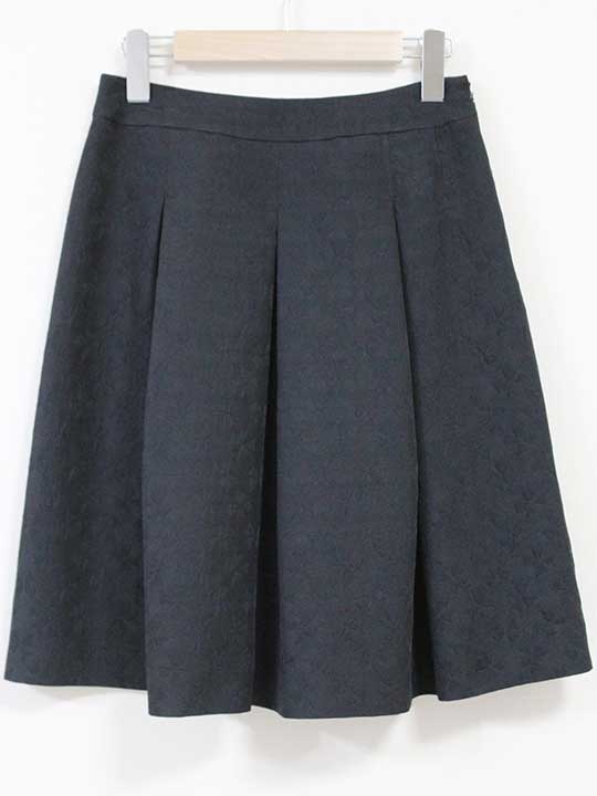 ☆M'S GRACY/エムズグレイシー☆ジャガードタックスカート/サイドジップ/ミディ丈 ブラック/黒 レディース 38【中古】春夏秋冬 520142