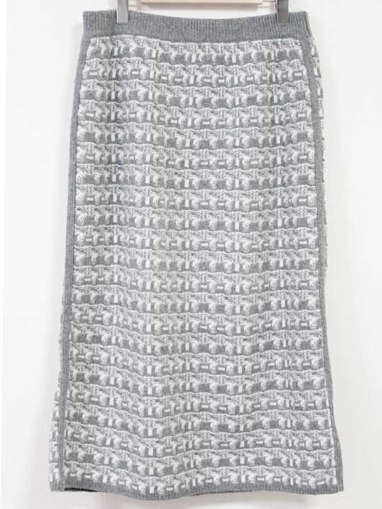 【楽天スーパーSALE】☆INDIVI/インディヴィ☆ジャガード編みニットスカート/ウエストゴム/カジュアル/ミモレ丈 グレー×ホワイト レディース 13【中古...