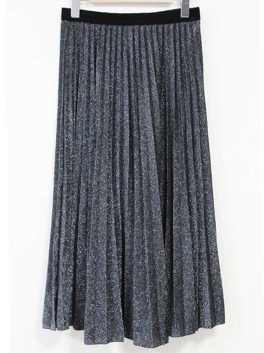 新品未使用品☆ZARA/ザラ☆ラメプリーツスカート/ウエストゴム/無地/ミモレ丈 ブラック/黒 レディース S 春夏 822052