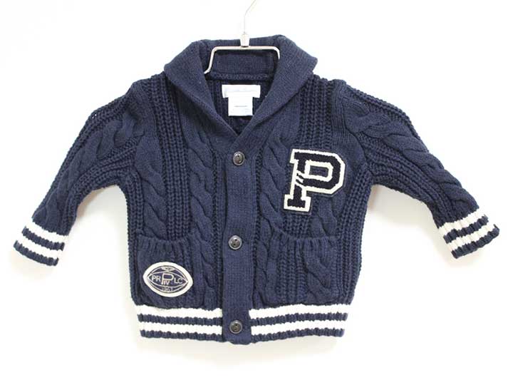 ラルフローレン カーディガン 70cm キッズ 女児 男児 紺×白 【中古】△