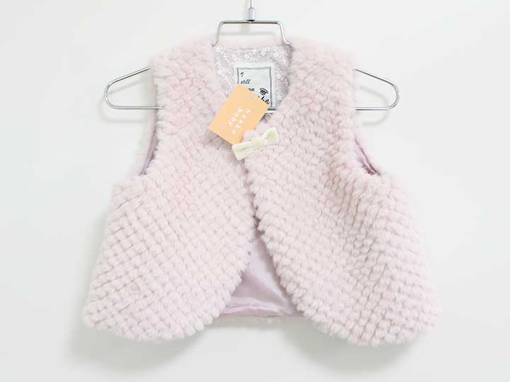 ハッカ ファーベスト 80‐90cm キッズ 女児 ピンク 【新品 未使用品】△