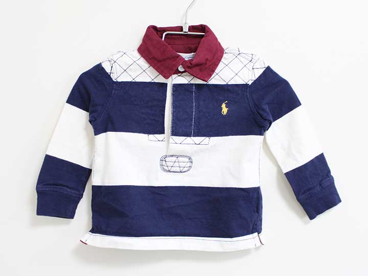 ラルフローレン 長袖ラガーシャツ 80cm キッズ 男児 紺 【中古】【新入荷!】△