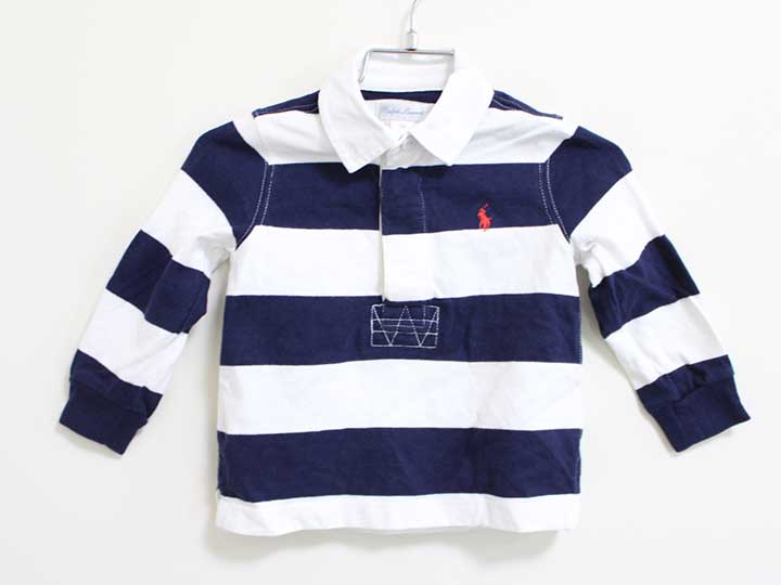 ラルフローレン 長袖ラガーシャツ 80cm キッズ 男児 紺×白 【中古】【新入荷!】△
