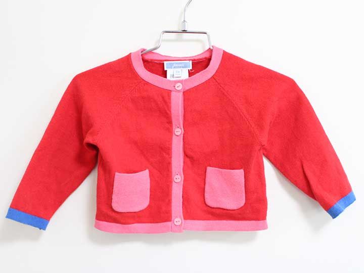 ジャカディ カーディガン 74cm キッズ 女児 赤×ピンク 【中古】【新入荷!】△