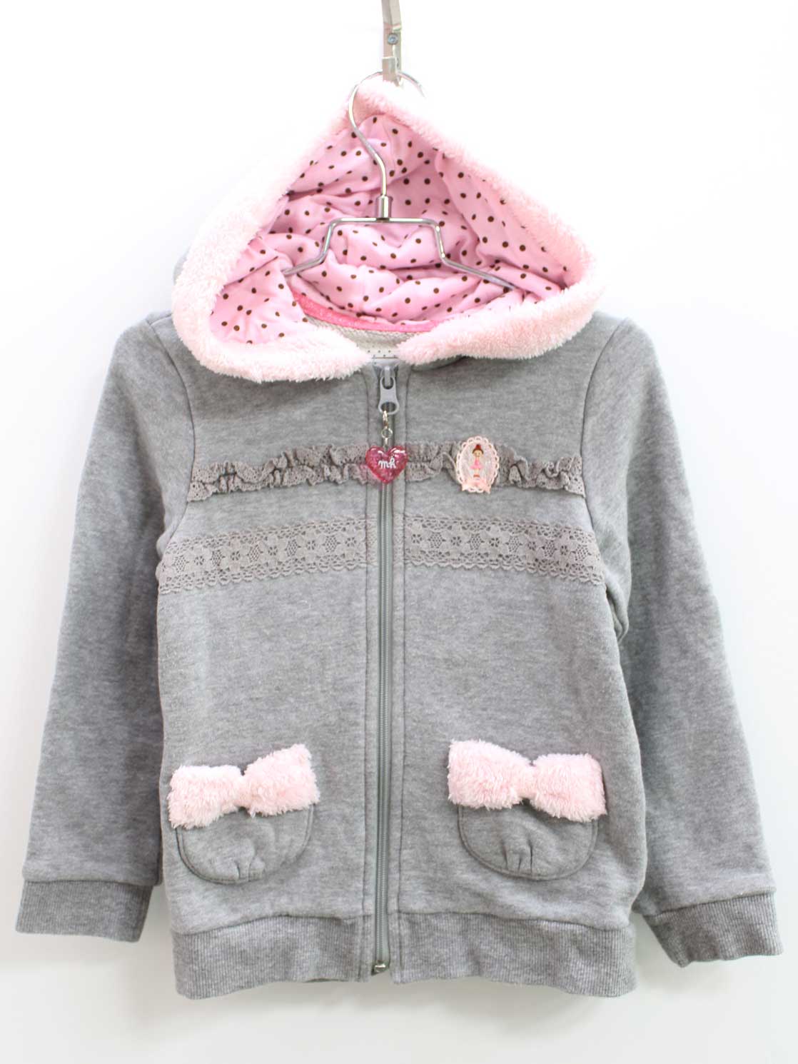 ♪ミキハウス/mikihouse♪110cm パーカー/スウェット/スエット/フード付トレーナー グレー×ピンク【中古】子供服 キッズ kids 女の子 秋冬 tops 409042