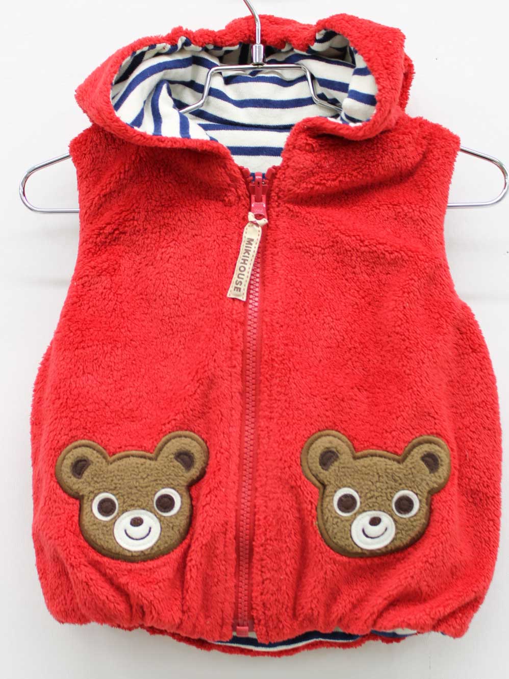 【楽天スーパーSALE!】♪ミキハウス/mikihouse♪90cm リバーシブルフリースベスト 赤×茶＆白×紺【中古】..