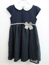 ♪プティマイン/petit main♪120cm 半袖ワンピース 紺×白 フォーマル 卒園式 入学式 謝恩会 結婚式 冠婚葬祭 発表会 衿取り外し可【中古】子供服 キッズ kids 女の子 fml 221052(4)