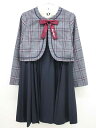 ♪メゾピアノ/mezzo piano♪150cm アンサンブル3点セット グレー系&濃紺×白 フォーマル 入学式 卒業式 結婚式 冠婚葬祭 発表会 謝恩会【中古...