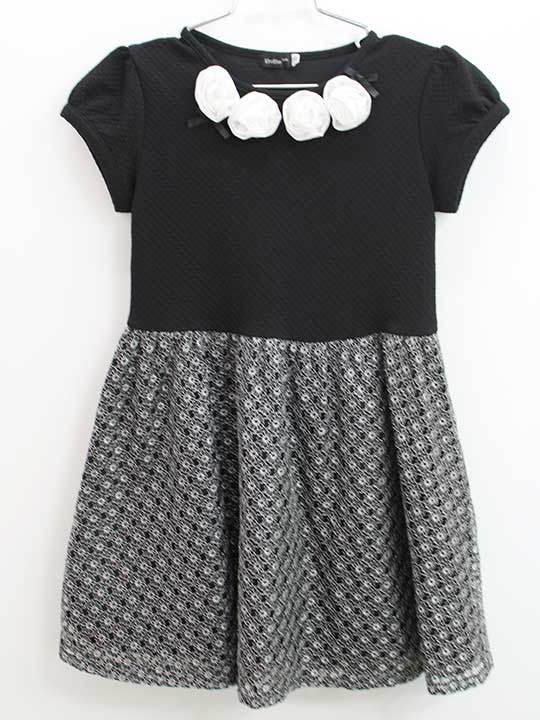 Short Sleeves - ♪ベベ/bebe♪120cm 半袖ワンピース 黒×白 フォーマル 卒園式 入学式 謝恩会 結婚式 冠婚葬祭 発表会【中古】子供服 キッズ kids 女の子 fml 221052