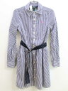 【夏SALE!】ラルフローレン 長袖シャツワンピース 130cm キッズ 女児 インクブルー×白【中古】♪