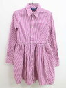 【夏SALE!】ラルフローレン 長袖シャツワンピース 130cm キッズ 女児 赤紫×白【中古】♪