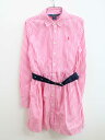 【夏SALE!】ラルフローレン 長袖シャツワンピース 140cm キッズ 女児 ピンク×白【中古】♪