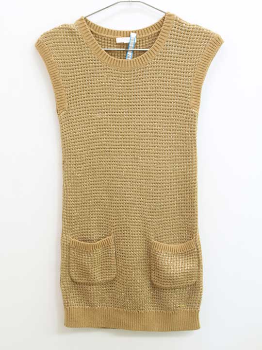 クロエ ノースリーブニットワンピース 130cm キッズ 女児 ベージュ×ゴールド【中古】♪