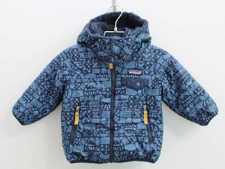 パタゴニア ベビーリバーシブルトリブルズフーディ 85cm キッズ 男児 女児 紺×ブルー＆紺【中古】♪