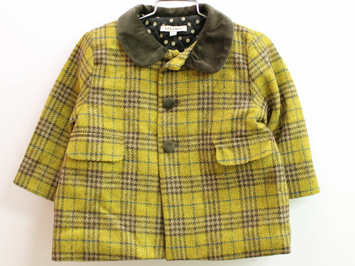 【冬物 新入荷!】♪キャラメル/caramel♪90cm コート 山吹色×茶系【中古】子供服 キッズ kids ベビー服 baby 男の子 冬 121132