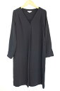 【SALE】●PLST/プラステ●ブラウスワンピース/プルオーバー/膝下丈/Vネック/長袖 ネイビー/紺 レディース XS【中古】春夏 onepi 103042