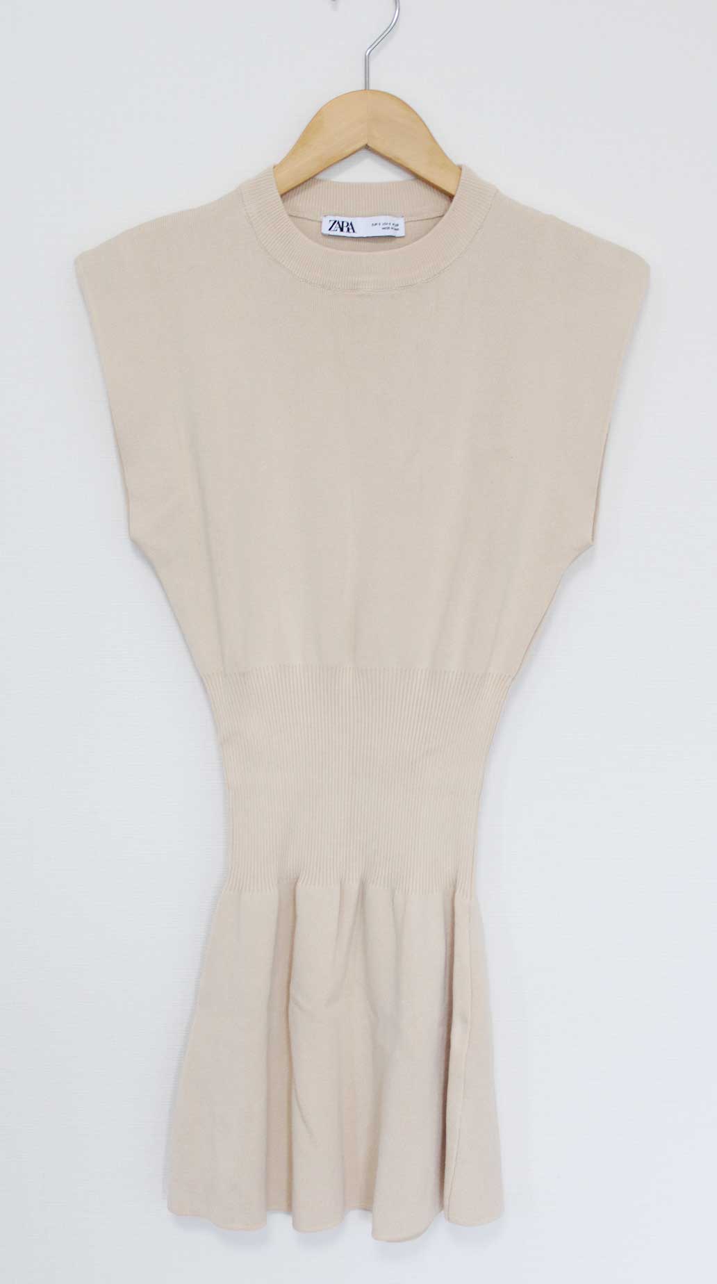 ●ZARA/ザラ●ニットチュニック/ワンピース/半袖/クールネック ベージュ レディース S【中古】春夏 923042