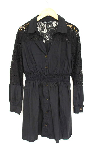 ●ZARA/ザラ●レース切替チュニック/ワンピース/プルオーバー/膝上丈 ブラック/黒 レディース M【中古】春夏 923042 ●ZARA/ザラ●レース切替チュニック/ワンピース/プルオーバー/膝上丈 ブラック/黒 レディース M【中古】春夏 923042