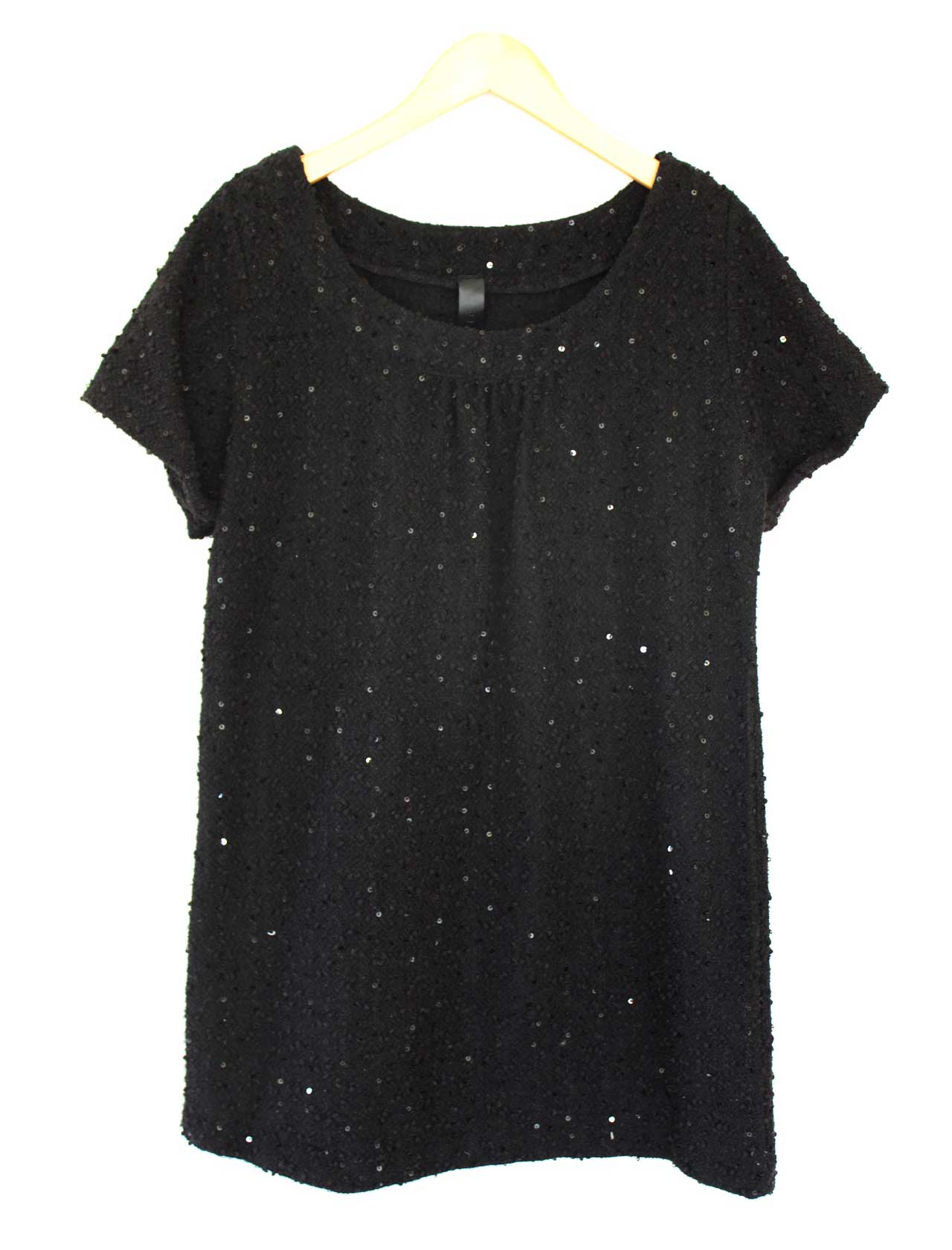 ●qualite/カリテ●スパンコールニットチュニック/ワンピース/ラウンドネック/半袖 ブラック/黒 レディース 【中古】 春秋 800142
