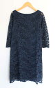【SALE】●Noble/ノーブル●総レースワンピース/七分袖/ラウンドネック/膝丈 ネイビー/紺 レディース 36【中古】春秋 onepi 822052