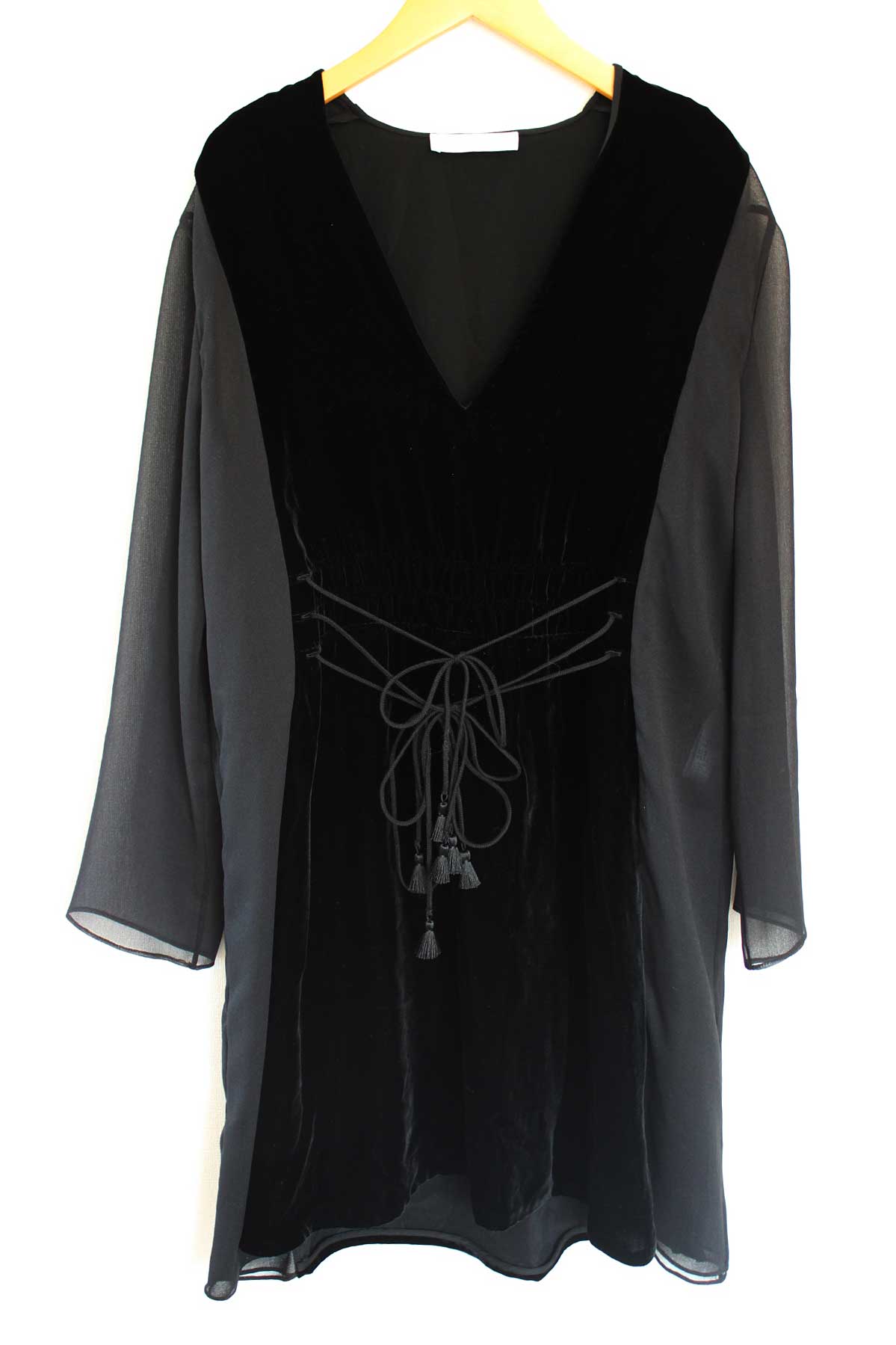 ●Chloe/クロエ●ベロアシフォン切替チュニック/長袖/Vネック/シースルー ブラック/黒 レディース 34【中古】春秋 403052