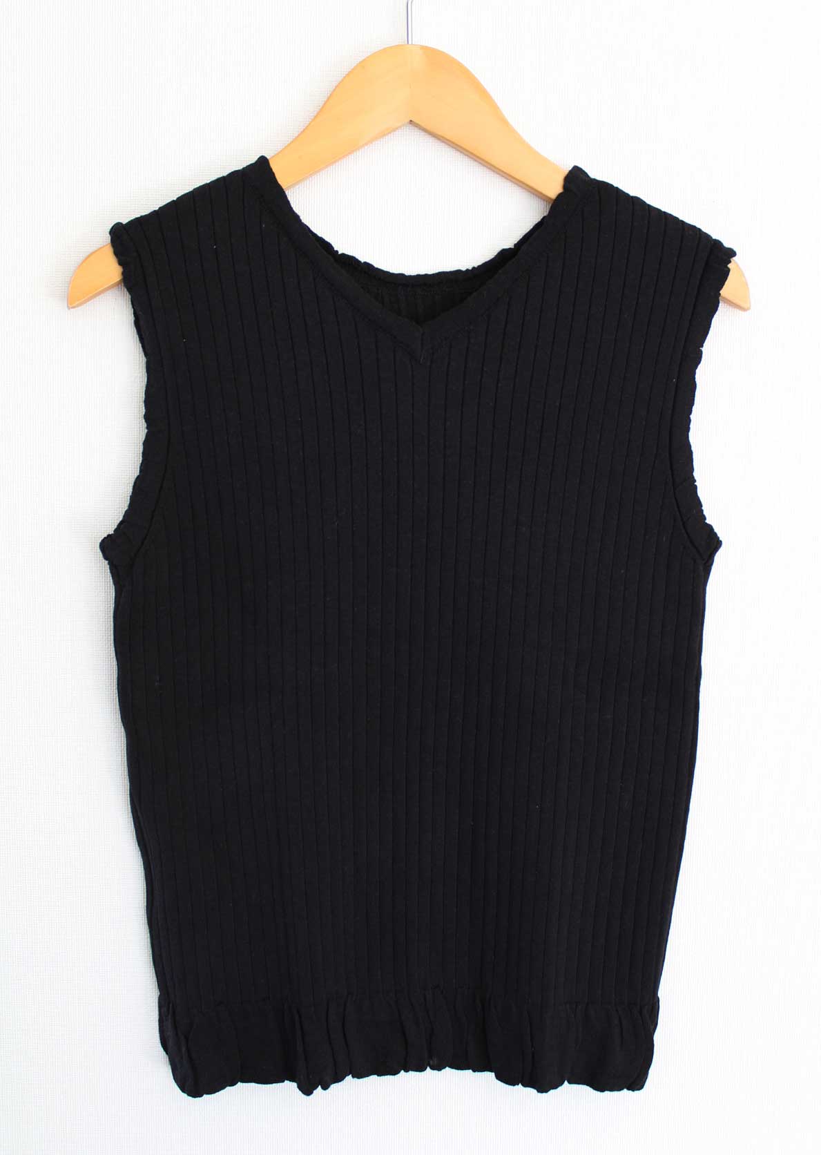 【2025夏SALE】ランバンオンブルー フリルワイドリブニット 38 レディース ブラック/黒【中古】 ●