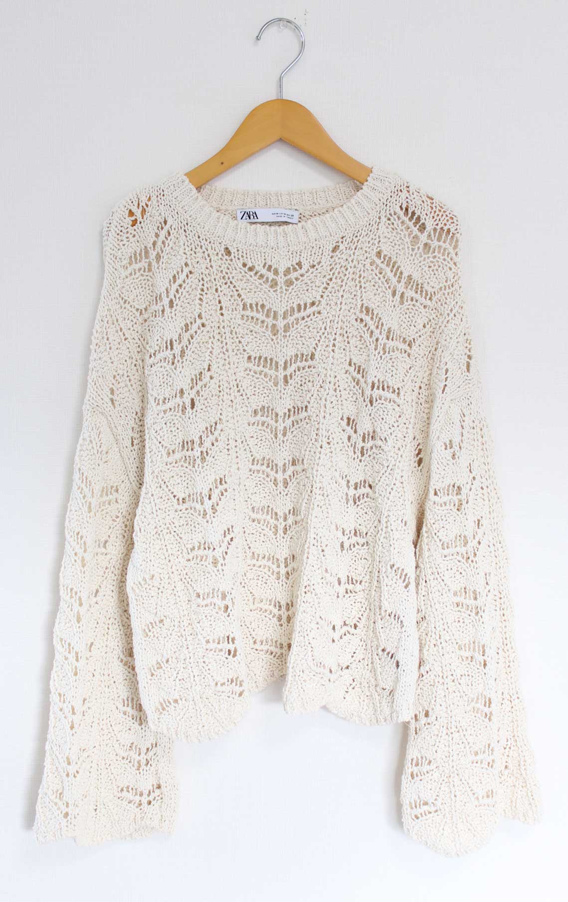 ザラ ビジューボタンローゲージプルオーバーニット レディース M ホワイト/白【中古】【新入荷】●