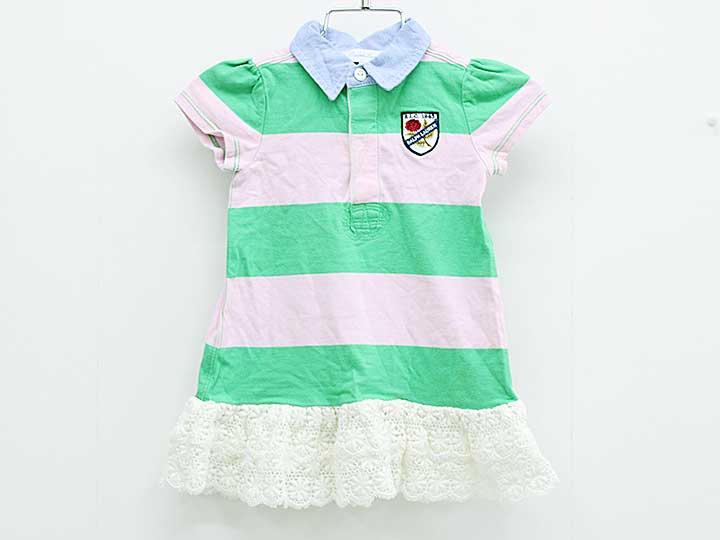 【新規値下げ!】ラルフローレン 半袖ワンピース 80cm キッズ 女児 ピンク×グリーン【中古】■