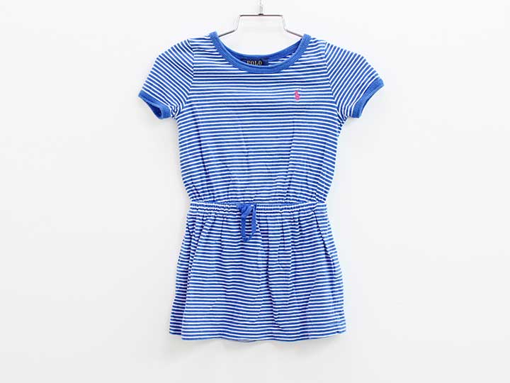 ラルフローレン 半袖ワンピース 90cm キッズ 女児 青×白【中古】■