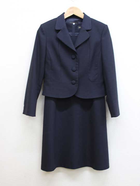 【新規値下げ】■ESCOMUL/エスコミュール■アンサンブルスーツ/ワンピース/ジャケット/半袖/長袖/ミディアム丈 濃紺/ネイビー レディース 7 お受験 面...