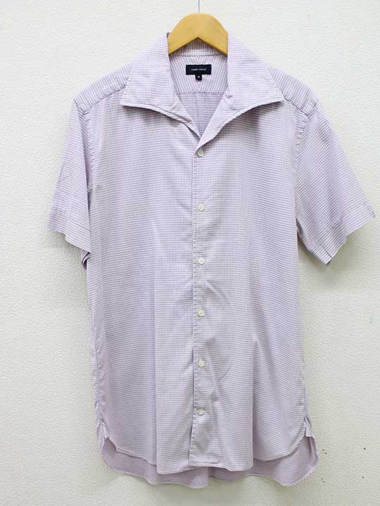 【夏SALE】■JOSEPH HOMME/ジョゼフオム■チェックシャツ/半袖 パープル×ホワイト/紫×白 メンズ 48【中古】夏 135042