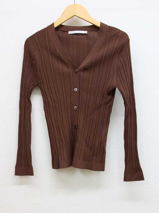 ■NOLLEY'S Sophi/ノーリーズソフィ■14GランダムリブVネックカーディガン/長袖 ブラウン/茶色 レディース 36【中古】春秋 528042