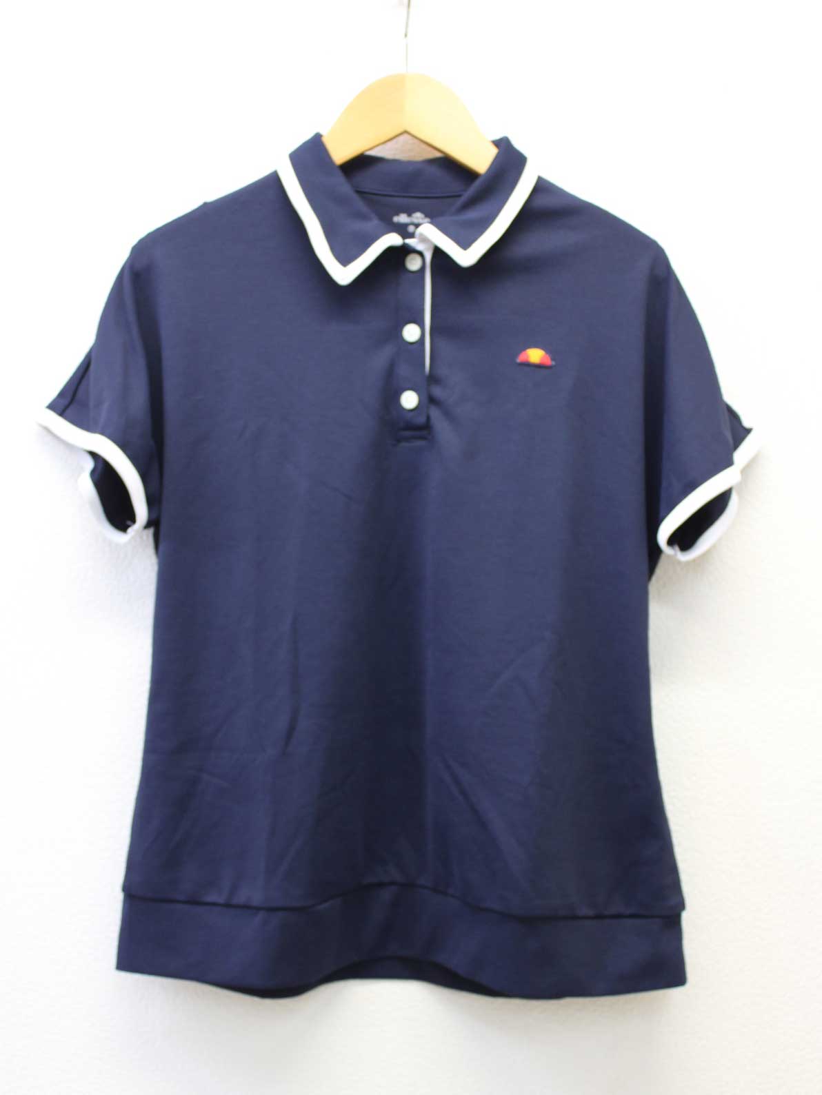 【新規値下げ】■ellesse/エレッセ■トレーニングポロシャツ/ワンポイント/ロゴ/半袖 ネイビー/紺 レディース XL【中古】春夏秋冬 402132