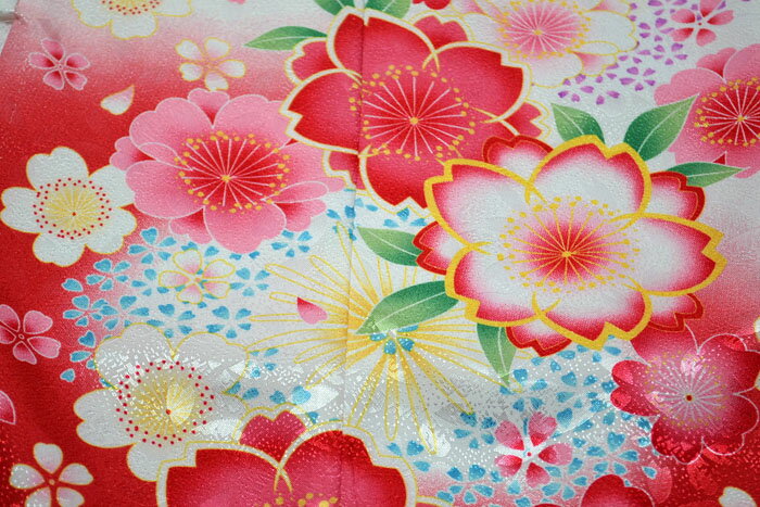 七五三着物 7歳 女の子 四つ身着物 単品 絵羽柄 桜柄 白 赤 染め分け 販売 購入
