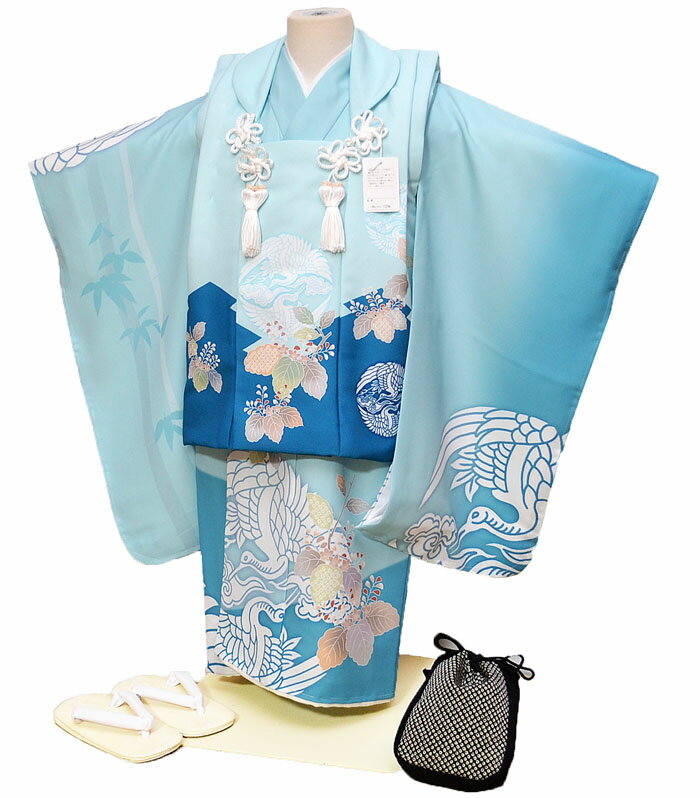 七五三 753 着物 3歳 男の子 被布セット 水色 ボカシ 絵羽柄 日本製 必要な物は全て揃ったフルセット 販売 購入
