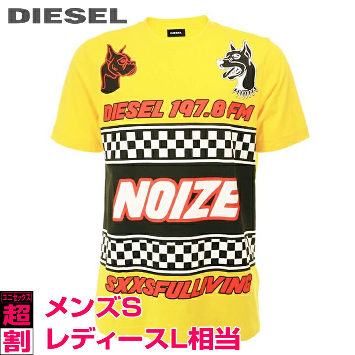■DIESEL ディーゼル メンズ レディース 男女兼用■チェッカーフラッグ グラフィックプリント コットン 半袖Tシャツ カットソー【T-JUST-WF】【サイズXS・S】【イエロー】die-m-t-b8-241 《メーカー希望小売価格7,480円》のサムネイル