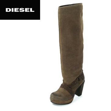 ★DIESEL ディーゼル レディース★本革 レザー スウェード コンビ チャンキーヒール ハイヒール ロングブーツ ブーツ 靴【INGALLS】【日本サイズ22.5／23.0】【ライトブラウン】die-l-k-58-127 《メーカー希望小売価格51,450円》