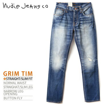 【返品＆サイズ交換無料】■Nudie Jeans ヌーディージーンズ メンズ■クラッシュ加工 ストレート ジーンズ デニム パンツ【GRIM TIM グリムティム JOHNY REPLICA】【W26〜36】【L32】【ミディアムインディゴ】ndj-m-p-83-198 《メーカー希望小売価格34,100円》