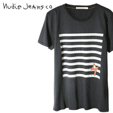 ■Nudie Jeans ヌーディージーンズ メンズ■Oネック ラウンドネック プリント 半袖 Tシャツ【O-NECK TEE ZEBRA】【サイズXS〜L】【ブラック×グレー】ndj-m-t-83-523 《メーカー希望小売価格7,700円》